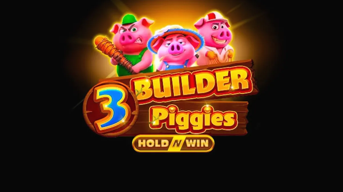 Tampilan visual slot 3 Builder Piggies dengan karakter babi dan latar belakang pedesaan